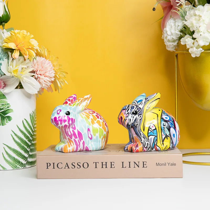 European Rabbit Ornaments Modern Creative Home Ornaments Colorful Resin Crafts Living Room TV Cabinet Ornaments