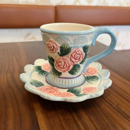 European Rose Garden style Teapot Tea Cup Creative Bear Coffee Cup and saucer Set Hand-painted ceramic afternoon tea coffee mug