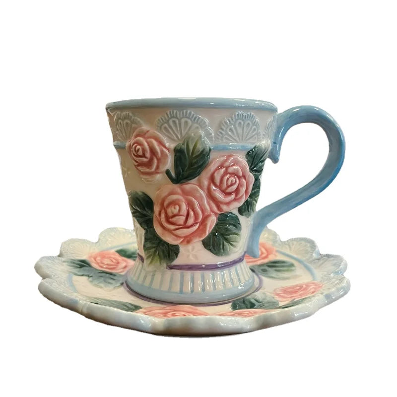 European Rose Garden style Teapot Tea Cup Creative Bear Coffee Cup and saucer Set Hand-painted ceramic afternoon tea coffee mug