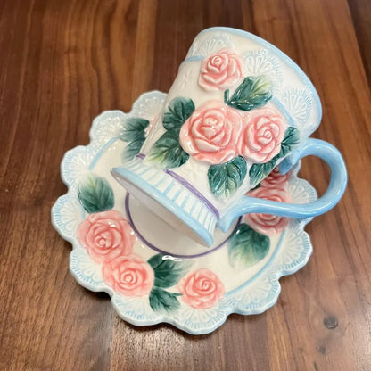 European Rose Garden style Teapot Tea Cup Creative Bear Coffee Cup and saucer Set Hand-painted ceramic afternoon tea coffee mug