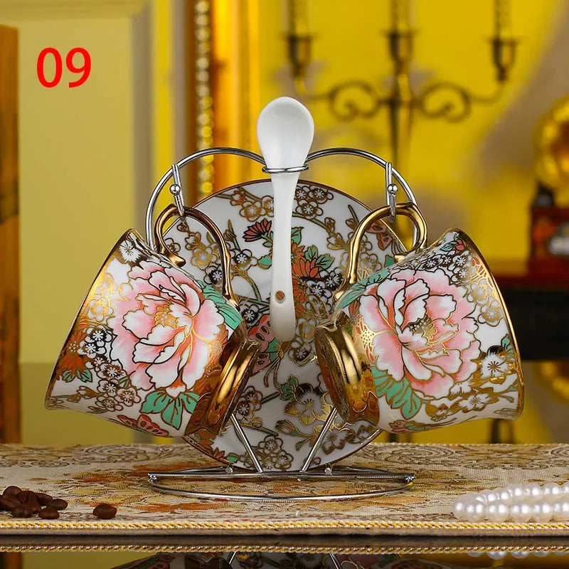 European Royal Coffee Cups,Lover Couple Mugs Bone China Ceramic Tea 2 Cup 2 Saucer Set Advanced Porcelain Mug For Afternoon tea
