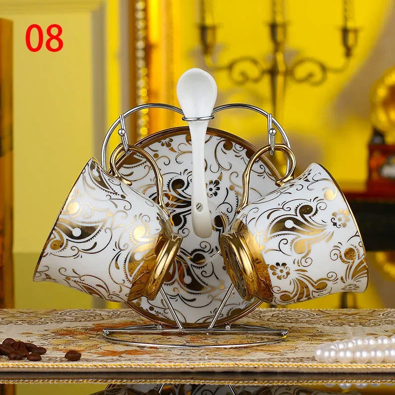European Royal Coffee Cups,Lover Couple Mugs Bone China Ceramic Tea 2 Cup 2 Saucer Set Advanced Porcelain Mug For Afternoon tea