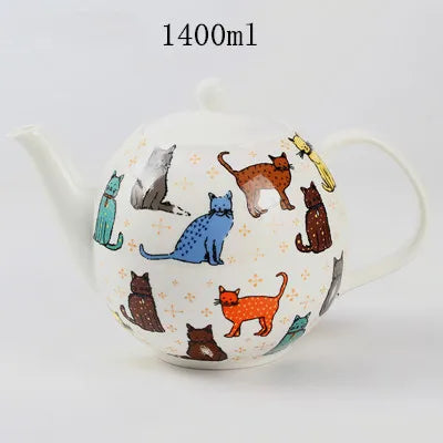 European Strolling Cat Bone China Teapot Large Capacity Heat-resistant Ceramic Water Kettle British High-end Coffee Cup Set