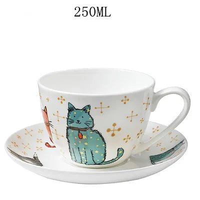 European Strolling Cat Bone China Teapot Large Capacity Heat-resistant Ceramic Water Kettle British High-end Coffee Cup Set