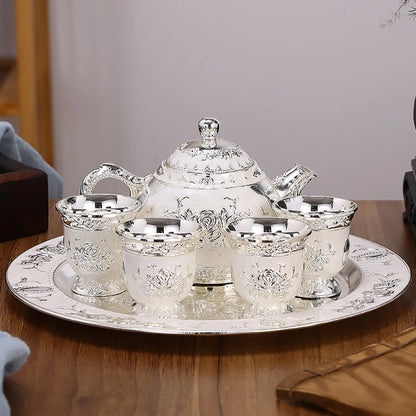 European Style Home Delicate Rose Tea Set Chinese Kung Fu Tea Set Retro Simple Metal Teapot Cup Teaware Kitchen Dining Bar