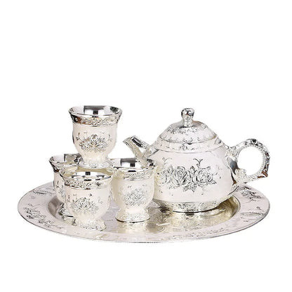 European Style Home Delicate Rose Tea Set Chinese Kung Fu Tea Set Retro Simple Metal Teapot Cup Teaware Kitchen Dining Bar