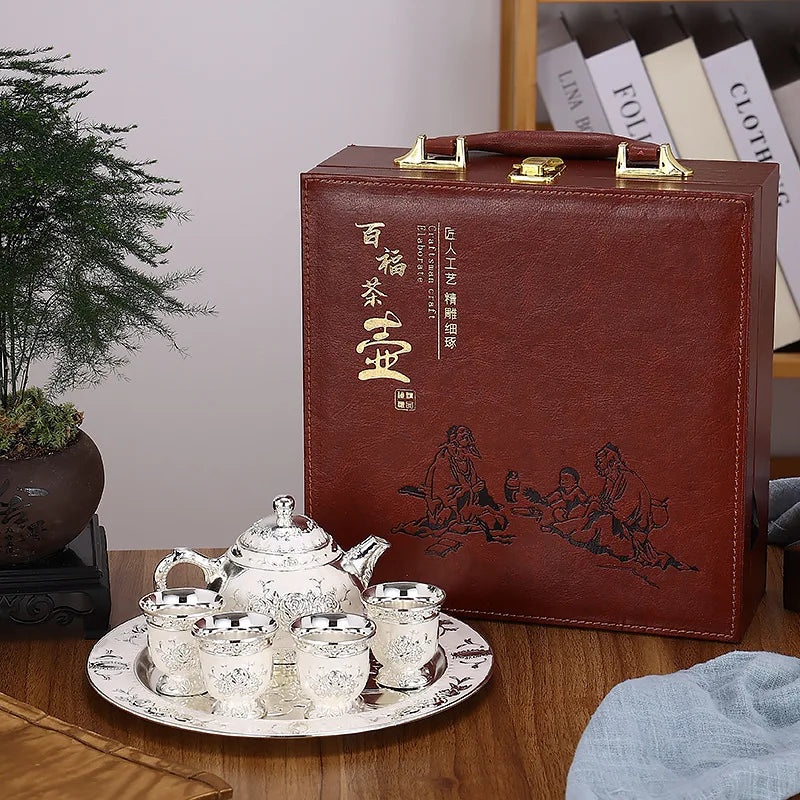 European Style Home Delicate Rose Tea Set Chinese Kung Fu Tea Set Retro Simple Metal Teapot Cup Teaware Kitchen Dining Bar