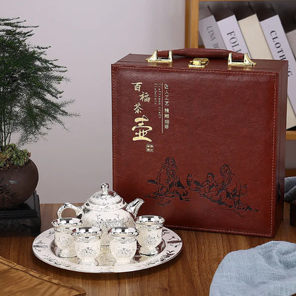 European Style Home Delicate Rose Tea Set Chinese Kung Fu Tea Set Retro Simple Metal Teapot Cup Teaware Kitchen Dining Bar