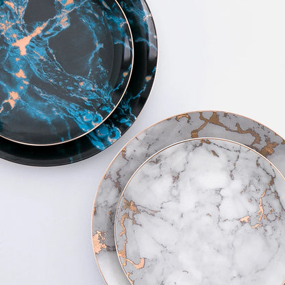 European Style Marble Plates Ceramic Dinner Set Gold Inlay Porcelain Dessert Plate Steak Salad Snack Cake Plates Tableware