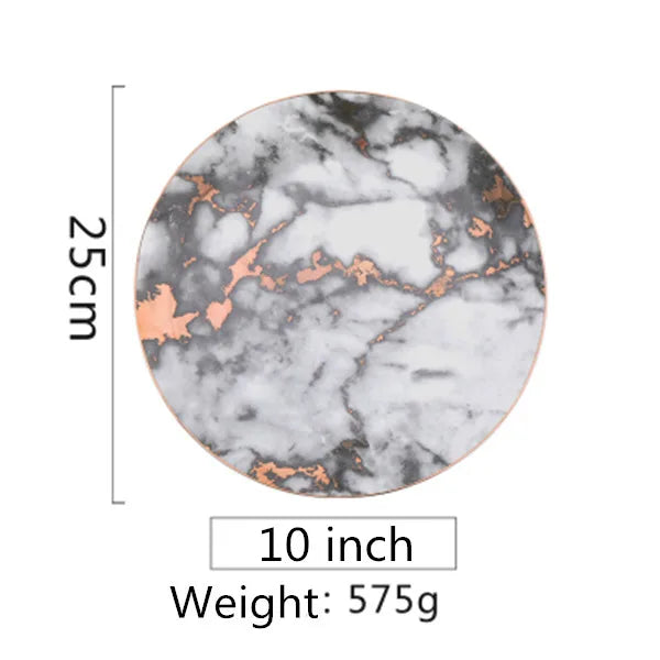 European Style Marble Plates Ceramic Dinner Set Gold Inlay Porcelain Dessert Plate Steak Salad Snack Cake Plates Tableware