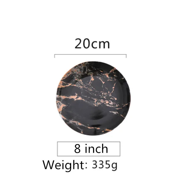 European Style Marble Plates Ceramic Dinner Set Gold Inlay Porcelain Dessert Plate Steak Salad Snack Cake Plates Tableware