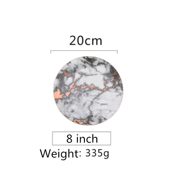 European Style Marble Plates Ceramic Dinner Set Gold Inlay Porcelain Dessert Plate Steak Salad Snack Cake Plates Tableware