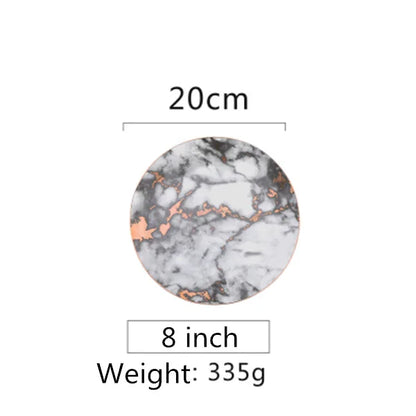 European Style Marble Plates Ceramic Dinner Set Gold Inlay Porcelain Dessert Plate Steak Salad Snack Cake Plates Tableware