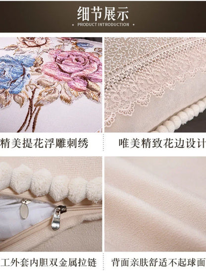 European-Style Sofa pillow case Luxury Living Room Pillows Bedside Backrest Embroidery Pillow Cover Large Pillow Removable