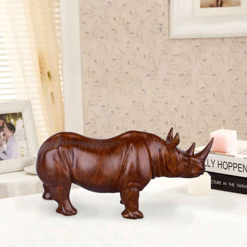 European blue resin rhino statue，Modern art sculpture，Wild animal statue，High-end home decorations，Office decorations statues