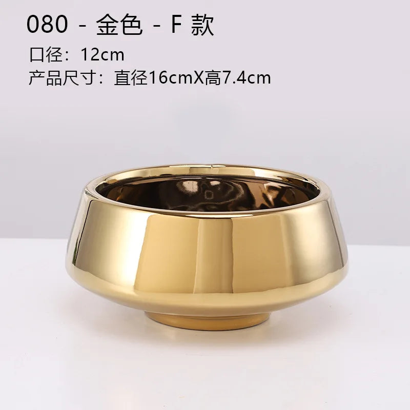 European golden vase big mouth flower arranging succulent flower pot tabletop decoration living room art deco vase decoration