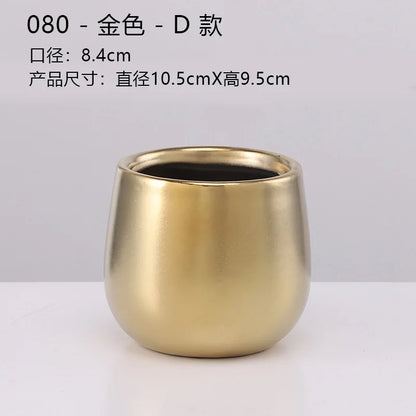 European golden vase big mouth flower arranging succulent flower pot tabletop decoration living room art deco vase decoration