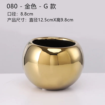 European golden vase big mouth flower arranging succulent flower pot tabletop decoration living room art deco vase decoration
