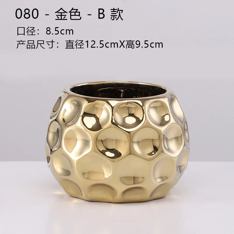 European golden vase big mouth flower arranging succulent flower pot tabletop decoration living room art deco vase decoration
