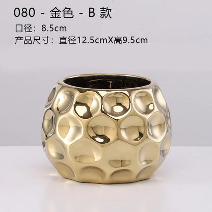 European golden vase big mouth flower arranging succulent flower pot tabletop decoration living room art deco vase decoration