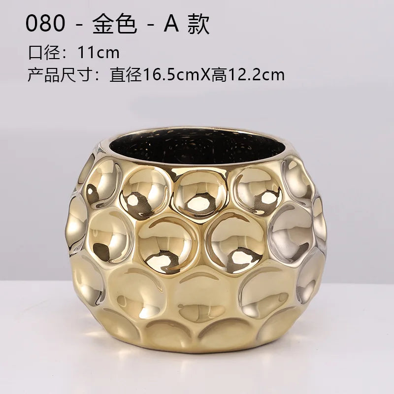 European golden vase big mouth flower arranging succulent flower pot tabletop decoration living room art deco vase decoration