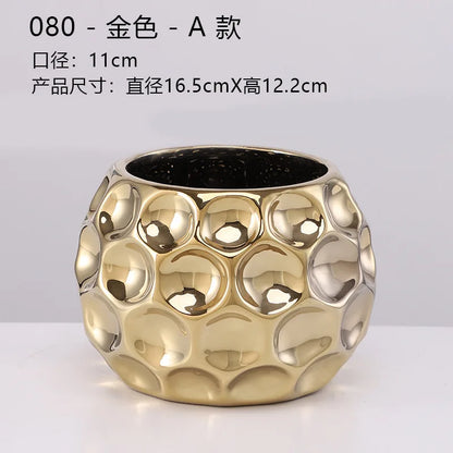 European golden vase big mouth flower arranging succulent flower pot tabletop decoration living room art deco vase decoration