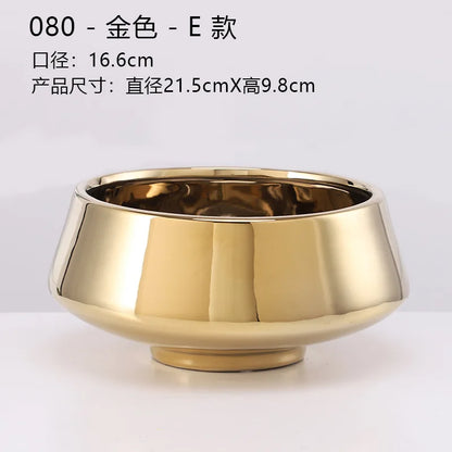 European golden vase big mouth flower arranging succulent flower pot tabletop decoration living room art deco vase decoration