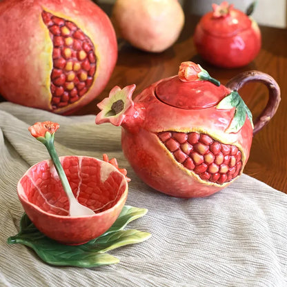 European hand painted pomegranate ceramic coffee pot Coffee cup set home afternoon tea teapot tea cup set sugar jar