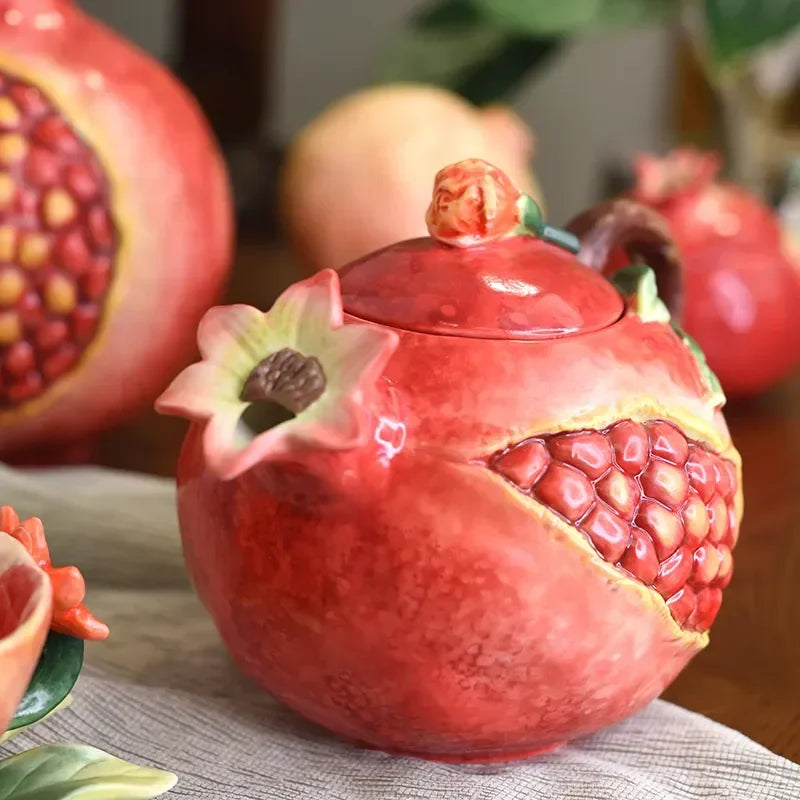 European hand painted pomegranate ceramic coffee pot Coffee cup set home afternoon tea teapot tea cup set sugar jar