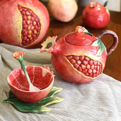 European hand painted pomegranate ceramic coffee pot Coffee cup set home afternoon tea teapot tea cup set sugar jar