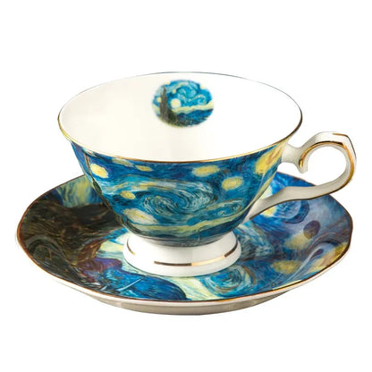 European high-end coffee cup dish set bone porcelain English afternoon teacup home creative Van Gogh oil painting ceramic cup