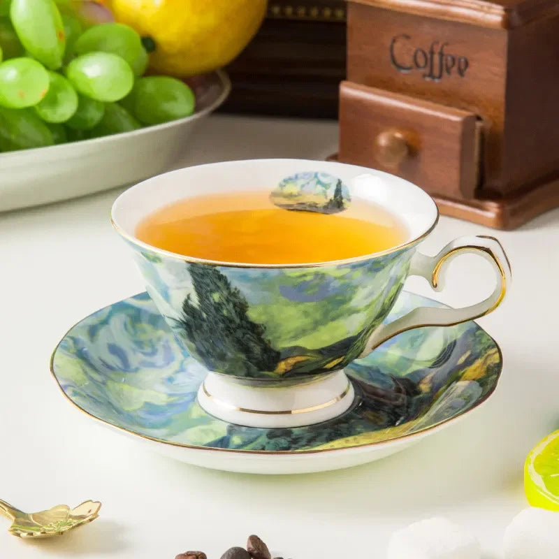 European high-end coffee cup dish set bone porcelain English afternoon teacup home creative Van Gogh oil painting ceramic cup