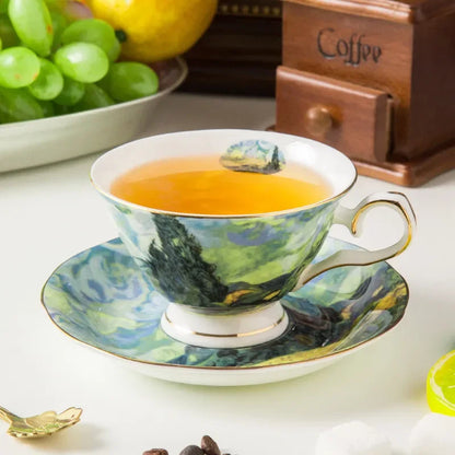 European high-end coffee cup dish set bone porcelain English afternoon teacup home creative Van Gogh oil painting ceramic cup
