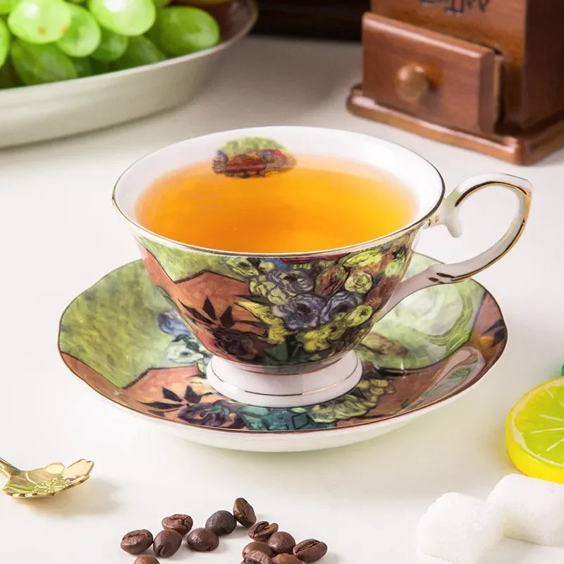 European high-end coffee cup dish set bone porcelain English afternoon teacup home creative Van Gogh oil painting ceramic cup