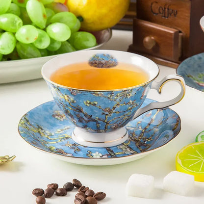 European high-end coffee cup dish set bone porcelain English afternoon teacup home creative Van Gogh oil painting ceramic cup