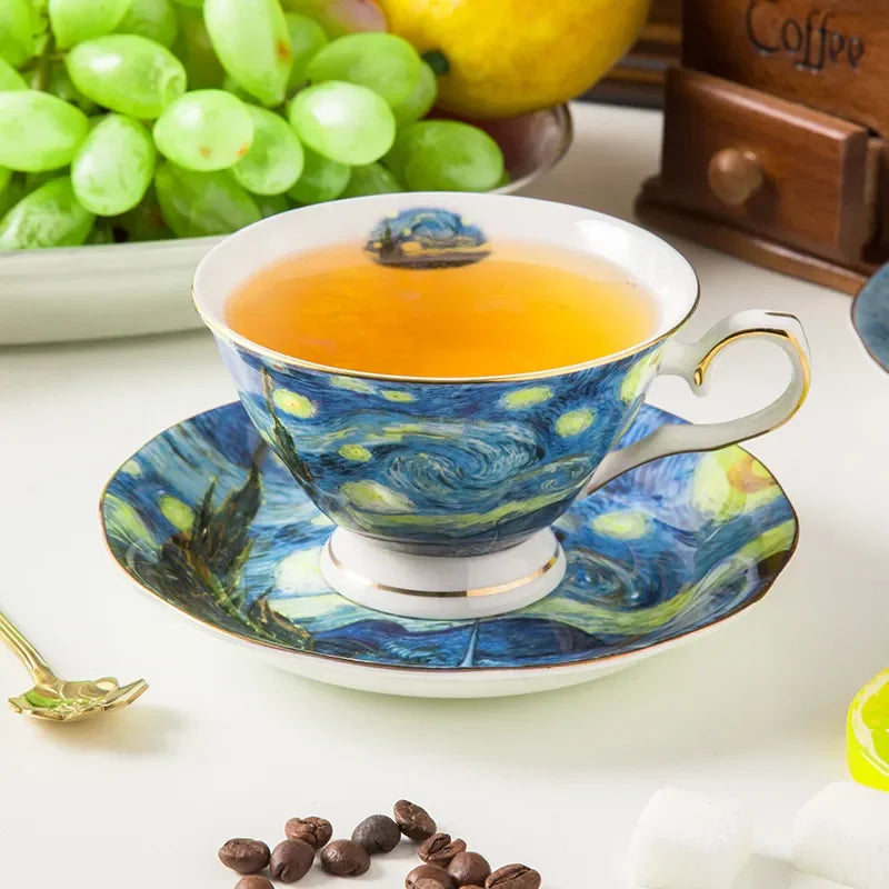 European high-end coffee cup dish set bone porcelain English afternoon teacup home creative Van Gogh oil painting ceramic cup