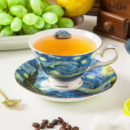 European high-end coffee cup dish set bone porcelain English afternoon teacup home creative Van Gogh oil painting ceramic cup
