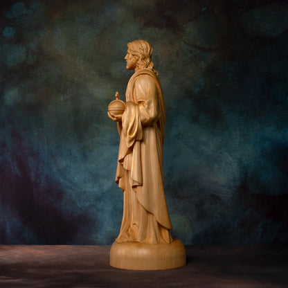 European juniper Jesus statue Sacred Heart prayer wood carving religious decoration Christian altar decoration icon sculpture
