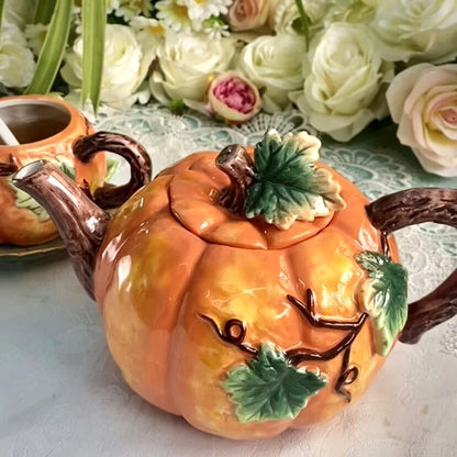 European painted ceramic Pumpkin Teapot Tea Cup Dessert dish cute Tea set American afternoon tea coffee pot home decoration