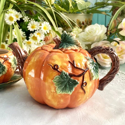 European painted ceramic Pumpkin Teapot Tea Cup Dessert dish cute Tea set American afternoon tea coffee pot home decoration