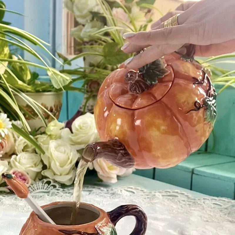 European painted ceramic Pumpkin Teapot Tea Cup Dessert dish cute Tea set American afternoon tea coffee pot home decoration