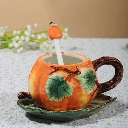 European painted ceramic Pumpkin Teapot Tea Cup Dessert dish cute Tea set American afternoon tea coffee pot home decoration