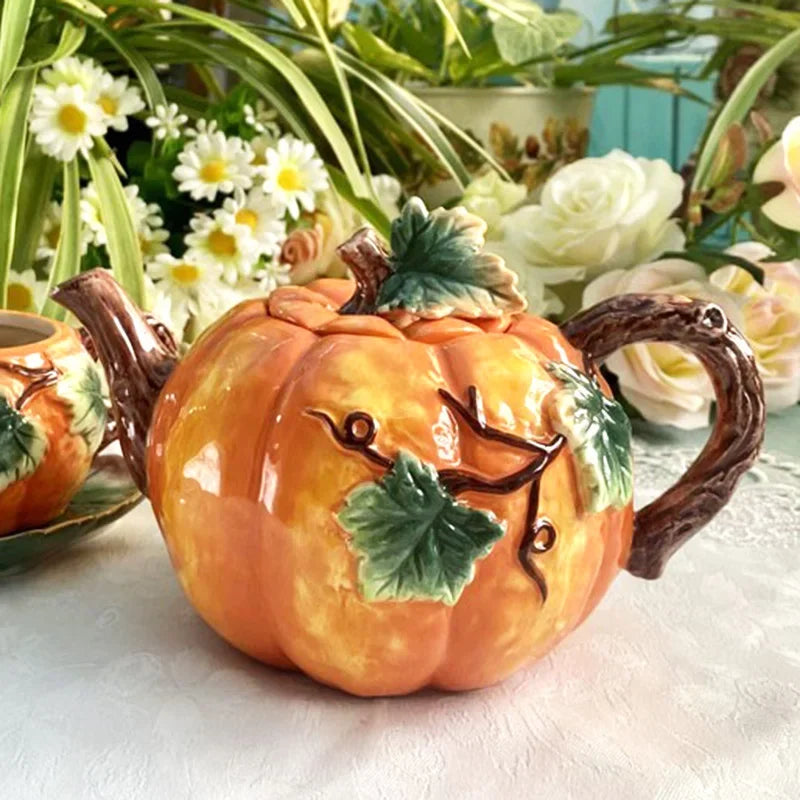 European painted ceramic Pumpkin Teapot Tea Cup Dessert dish cute Tea set American afternoon tea coffee pot home decoration