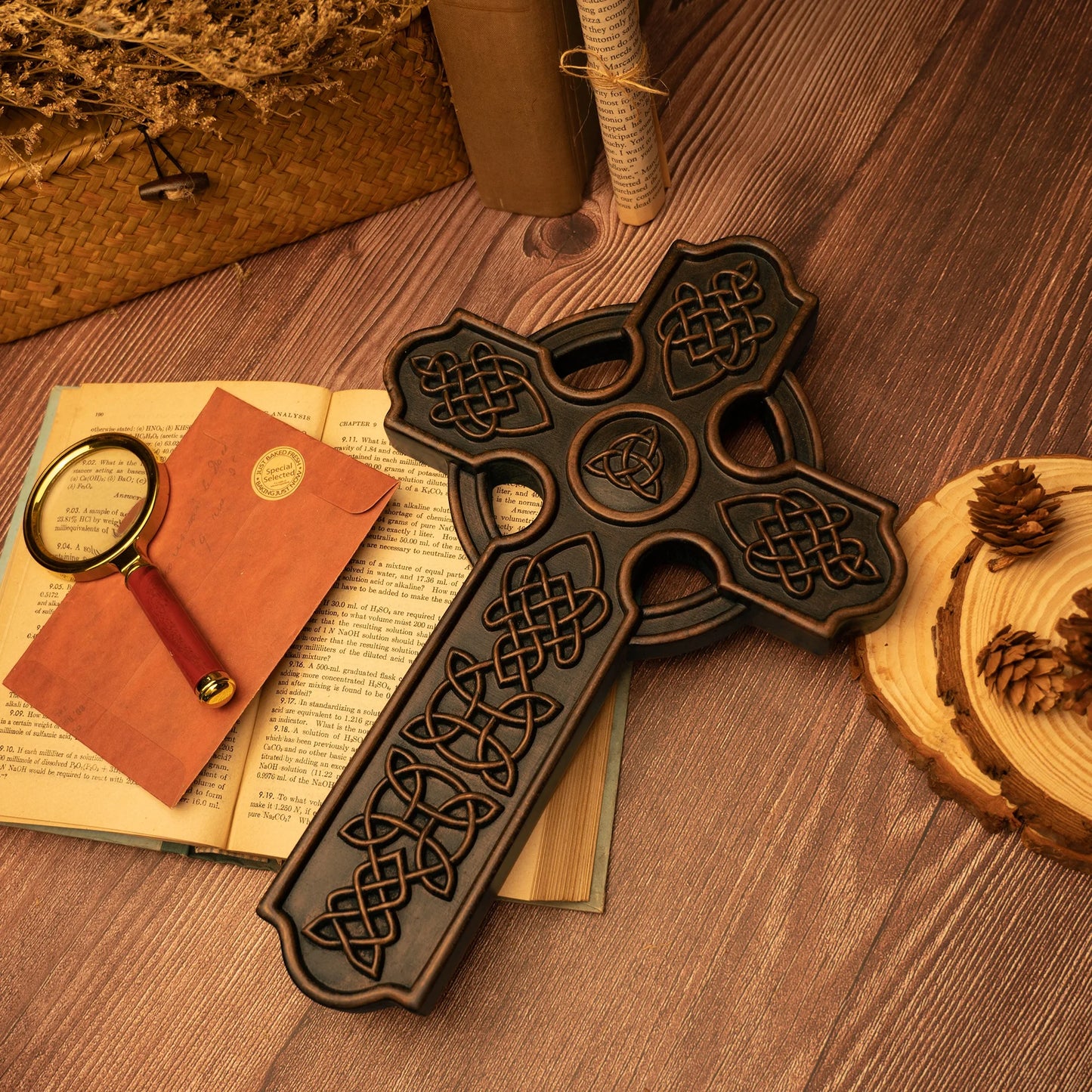 European retro Celtic cross wall hanging wall decoration wood carving crafts religious church home decoration wood carving gift