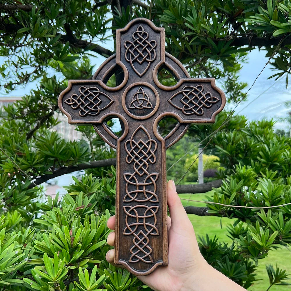 European retro Celtic cross wall hanging wall decoration wood carving crafts religious church home decoration wood carving gift