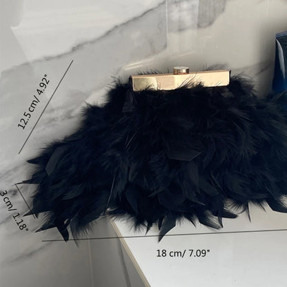 Evening Bag Plush Feather Clutch Purse Handbag with Detachable Chain Mini Crossbody Purse Bag Wedding Bag for Party Prom