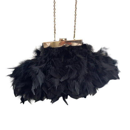 Evening Bag Plush Feather Clutch Purse Handbag with Detachable Chain Mini Crossbody Purse Bag Wedding Bag for Party Prom