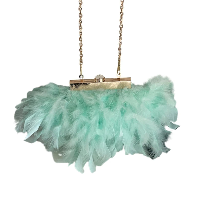 Evening Bag Plush Feather Clutch Purse Handbag with Detachable Chain Mini Crossbody Purse Bag Wedding Bag for Party Prom