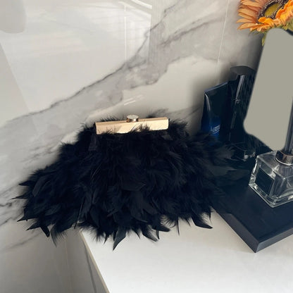 Evening Bag Plush Feather Clutch Purse Handbag with Detachable Chain Mini Crossbody Purse Bag Wedding Bag for Party Prom