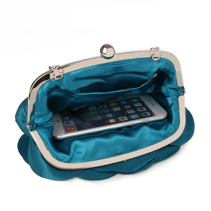 Evening Bag Women Flower Bride Small Purse Full Dress Party Satin Handbag Wedding Chain Lady Clutches High Quality Luxury 2024